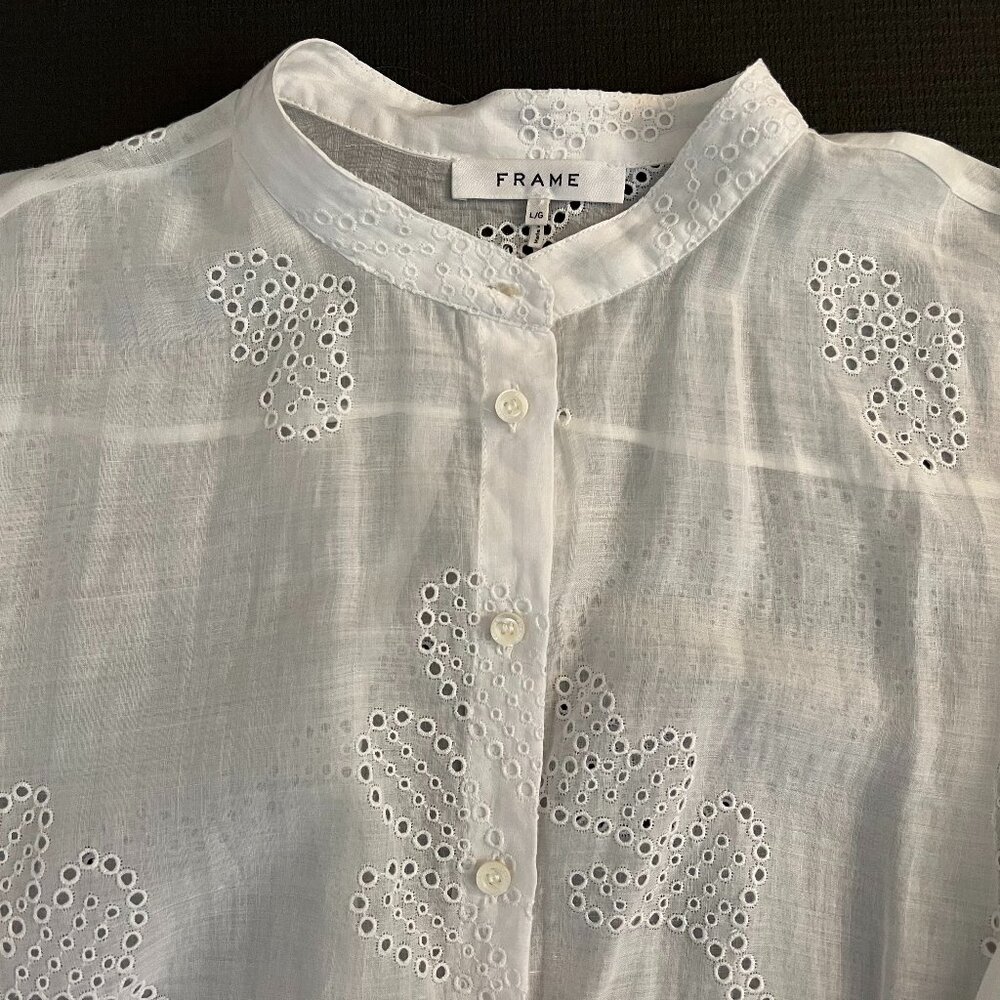 FRAME Embroidered Eyelet Linen Blouse/Tunic